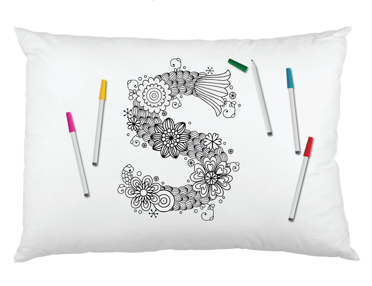 Color Your Own Boho Flower Monogram Pillowcase