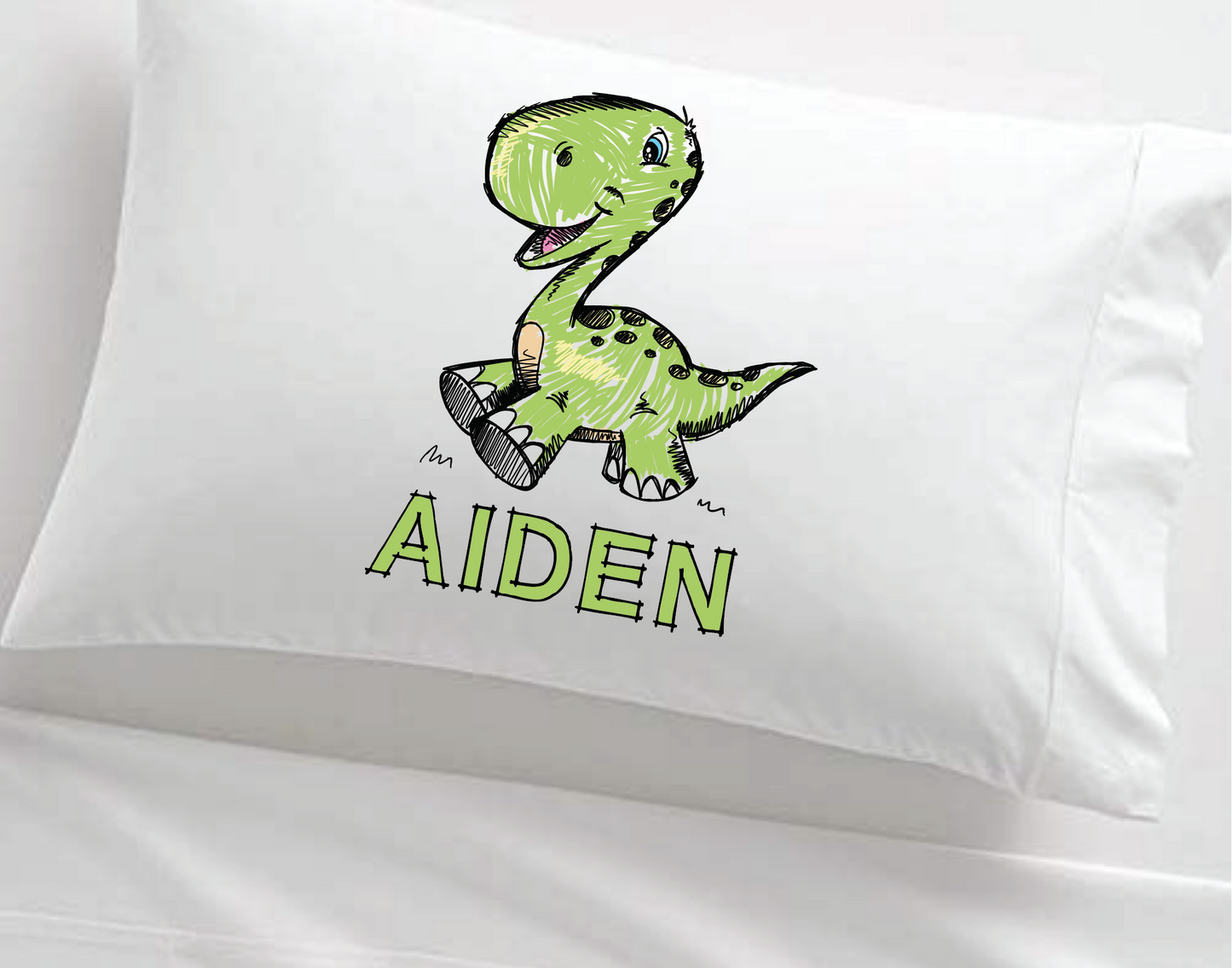 Personalized Little Dinosaur Green Dino Kid's Pillowcase