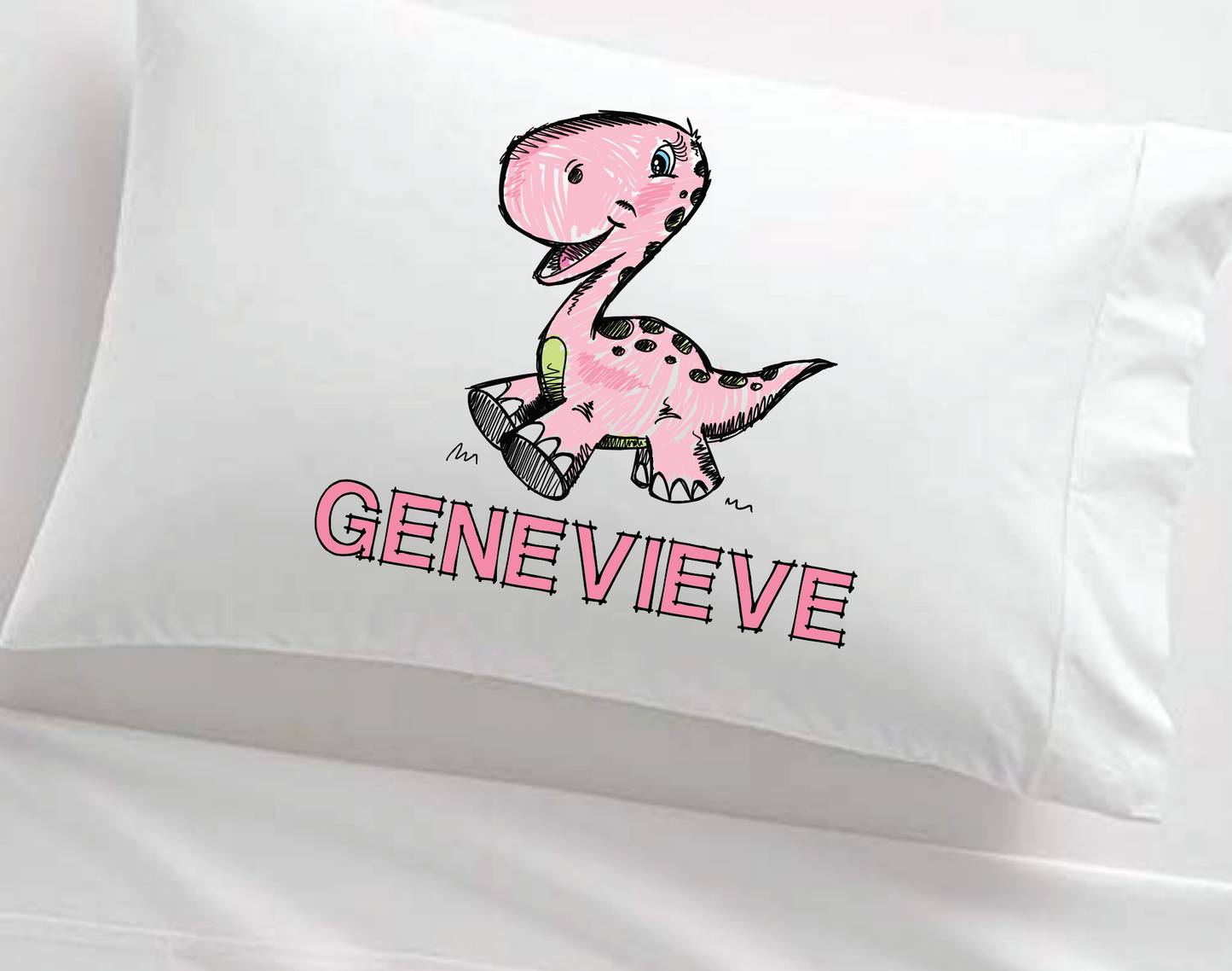 Personalized Little Dinosaur Pink Dino Kid's Pillowcase