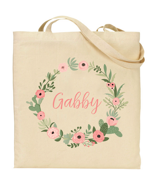 Cactus and Florals Personalized Tote Bag