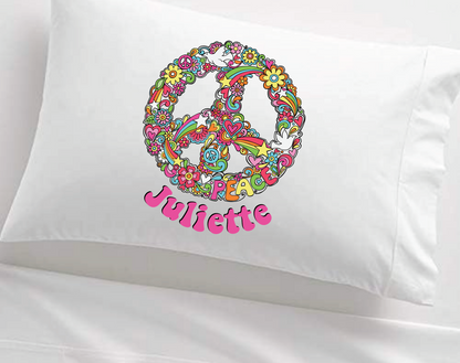 Peace Sign Boho Hippie Personalized Kid's Pillowcase
