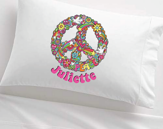 Peace Sign Boho Hippie Personalized Kid's Pillowcase