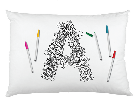 Color Your Own Boho Flower Monogram Pillowcase