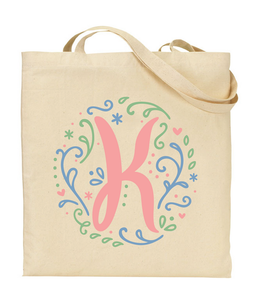Whimsical Monogram Tote Bag