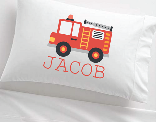 Personalized Fire Truck Fire Engine Kid's Pillowcase