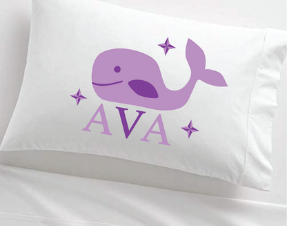 Personalized Little Pink Whale Child's Pillowcase