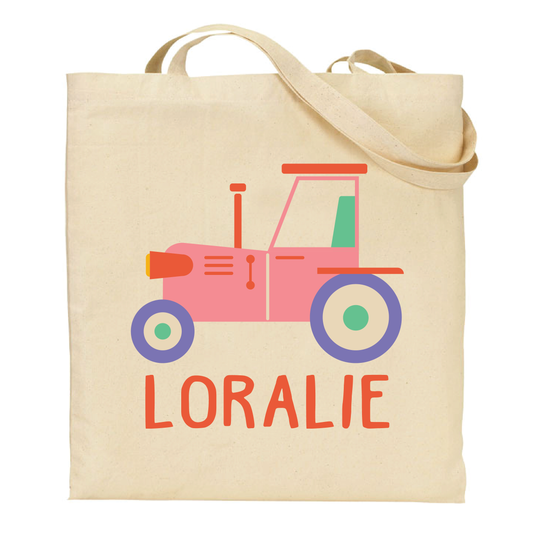 Cute Pink Farm Tractor Personalized Children's Tote Bag
