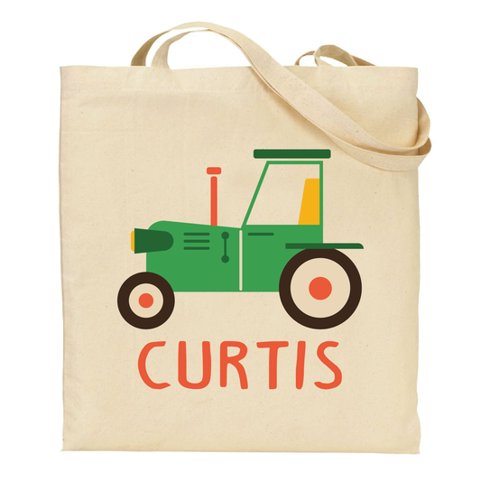 Cute Green Farm Tractor Personalized Children's Tote Bag